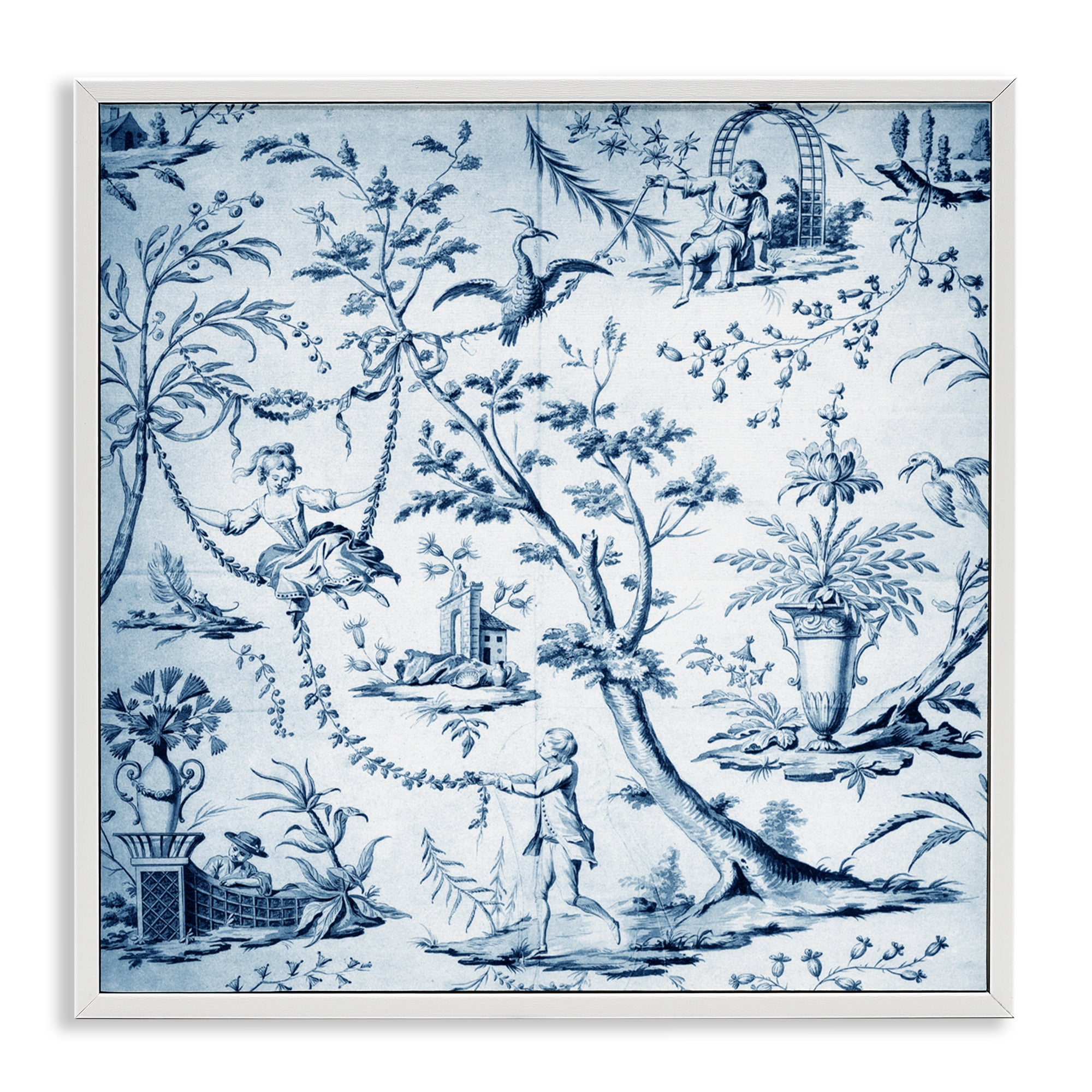 Vintage Toile Scene White Framed Giclee Art, design by Vintage Hustle