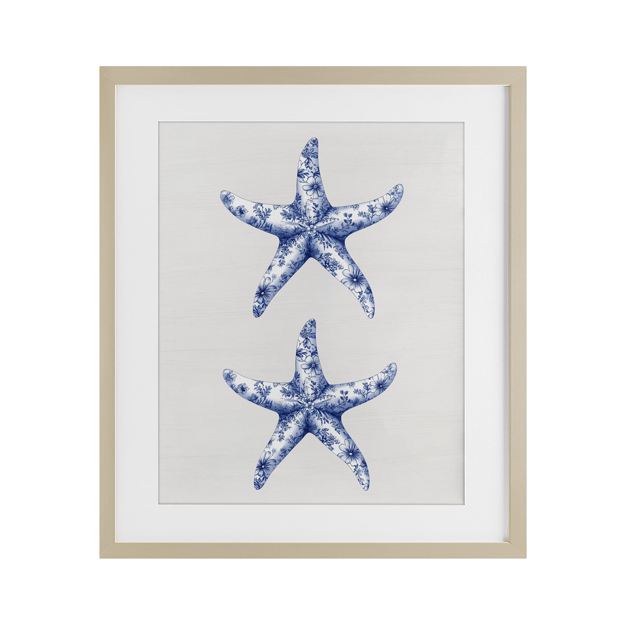Vintage Toile Starfish Birch Framed Print Under Glass, design by Lettered and Lined
