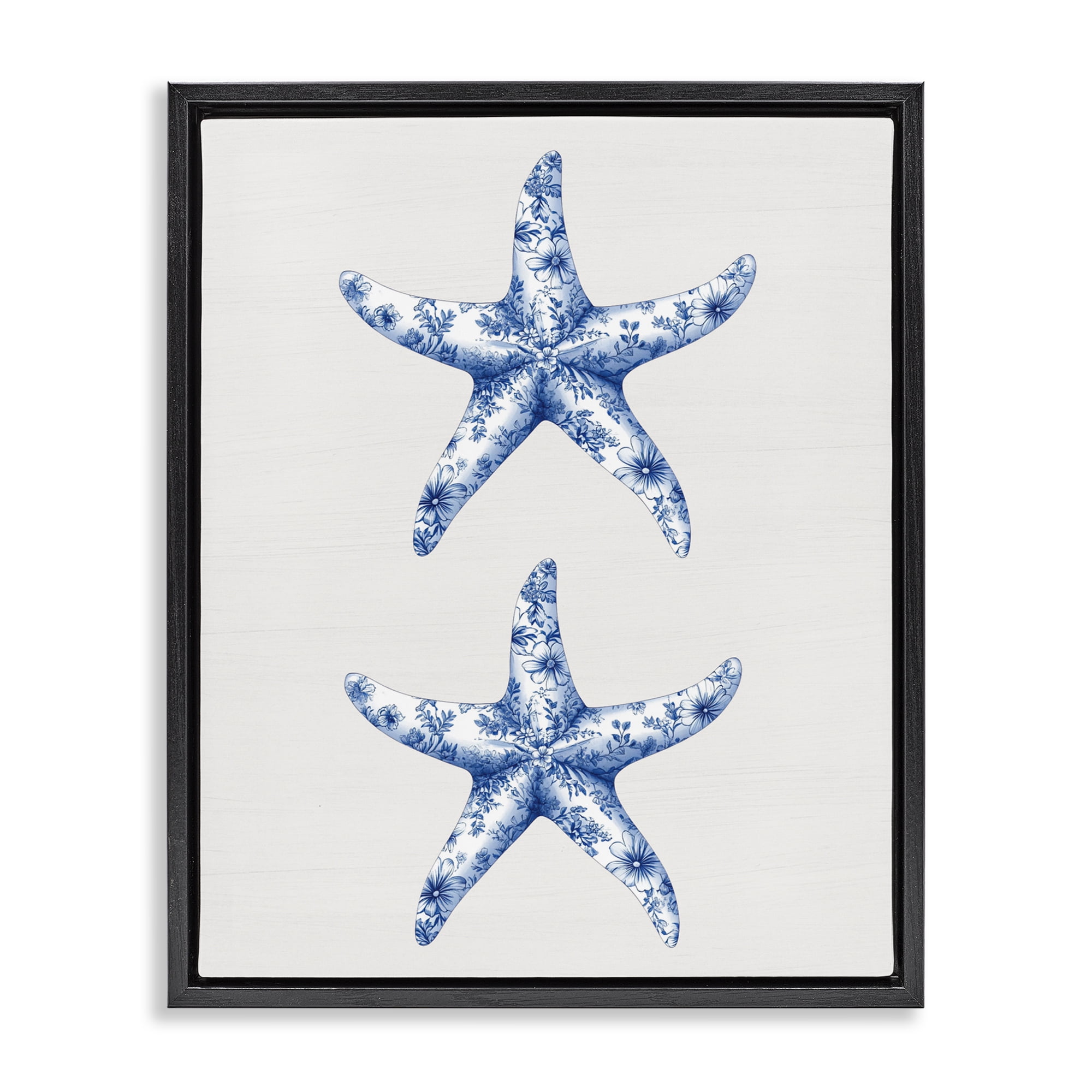 Vintage Toile Starfish Black Framed Floater Canvas Wall Art, design by Lettered and Lined