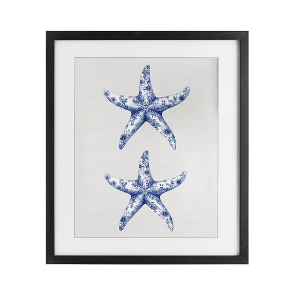 Vintage Toile Starfish Black Framed Print Under Glass, design by Lettered and Lined