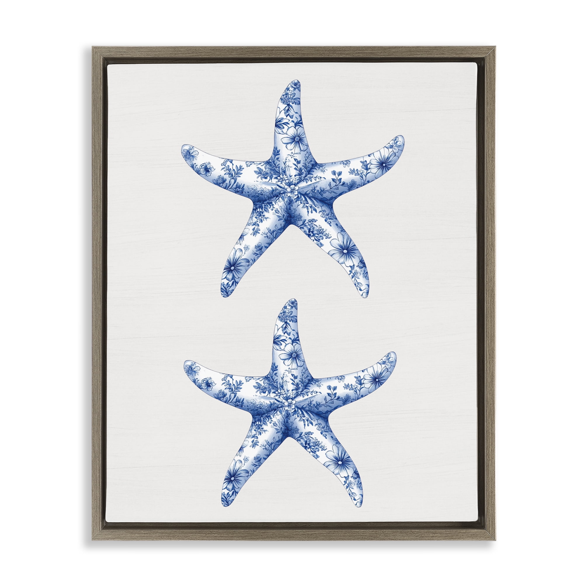 Vintage Toile Starfish Brown Framed Floater Canvas Wall Art, design by Lettered and Lined