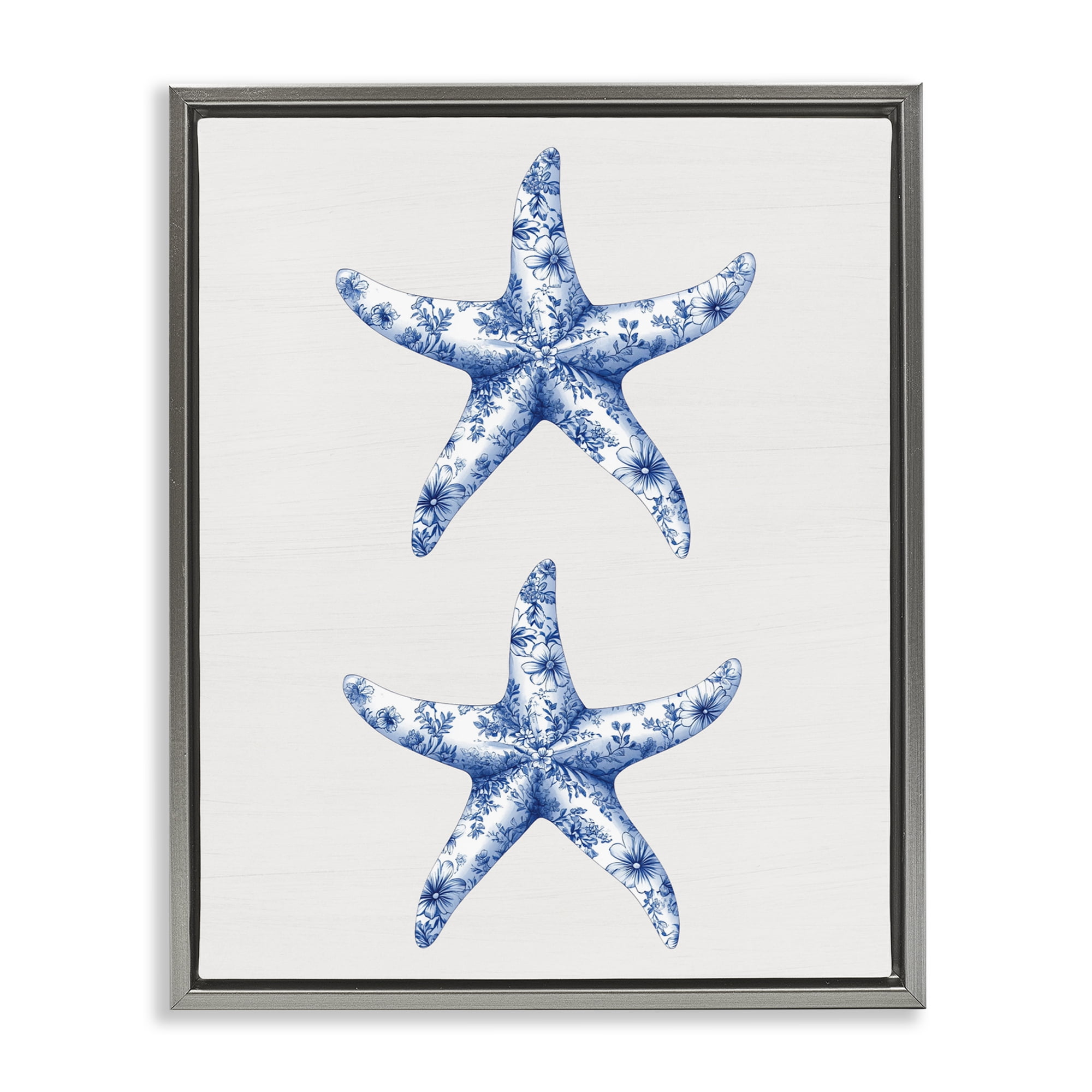 Vintage Toile Starfish Gray Framed Floater Canvas Wall Art, design by Lettered and Lined
