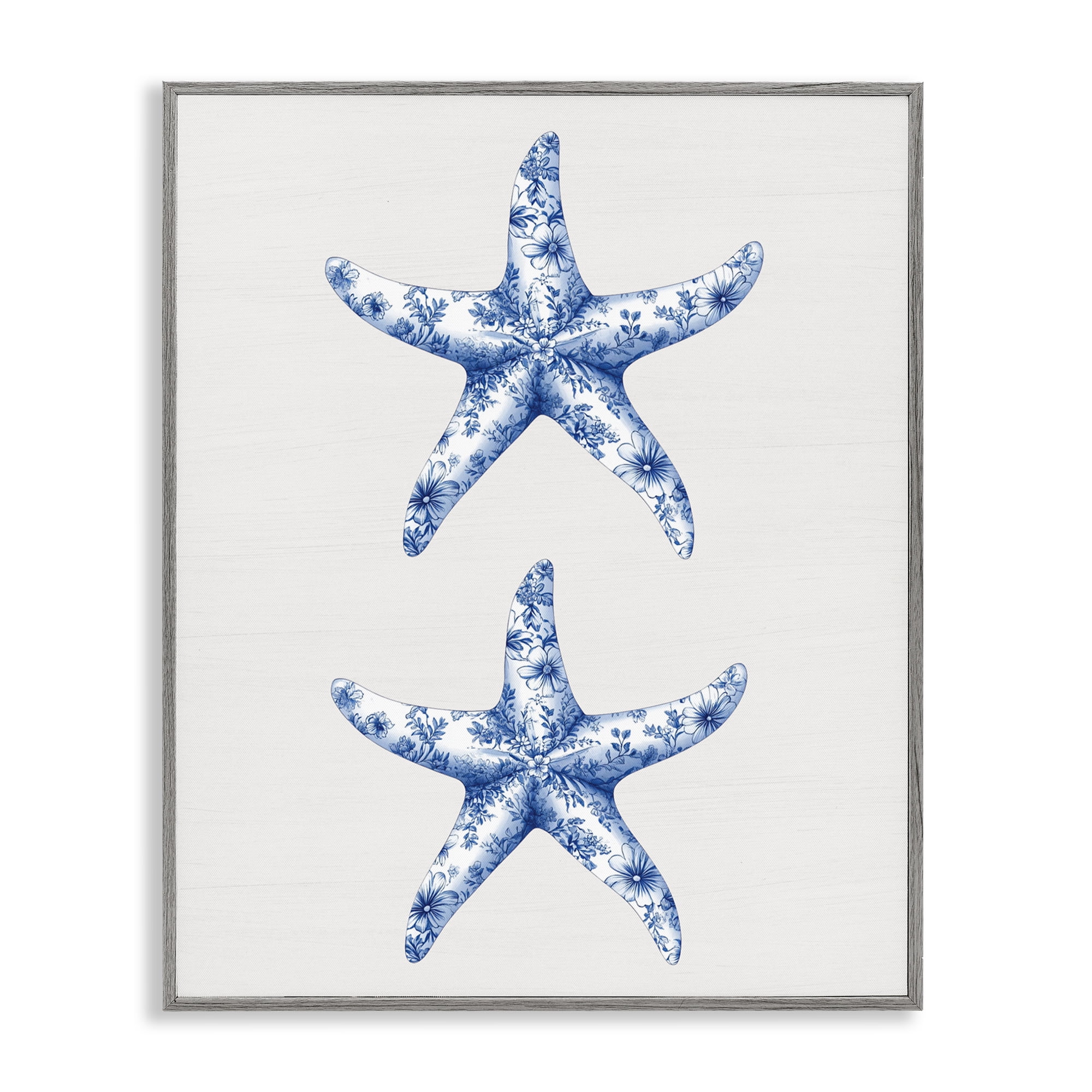 Vintage Toile Starfish Gray Framed Giclee Art, design by Lettered and Lined