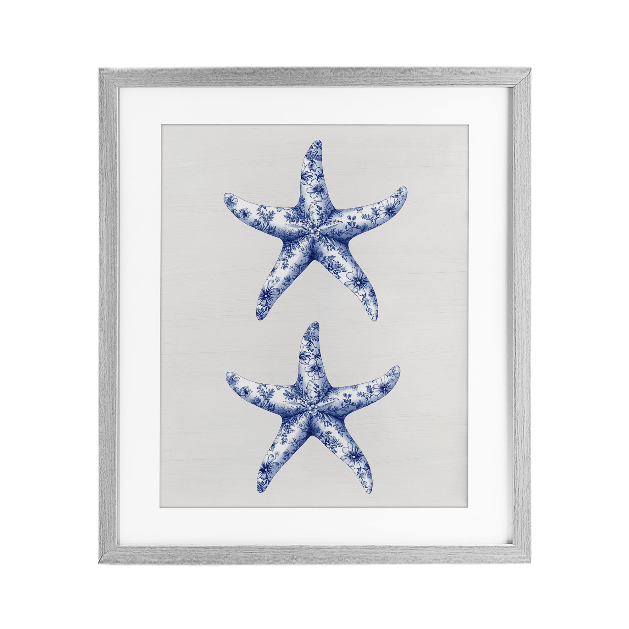Vintage Toile Starfish Gray Framed Print Under Glass, design by Lettered and Lined