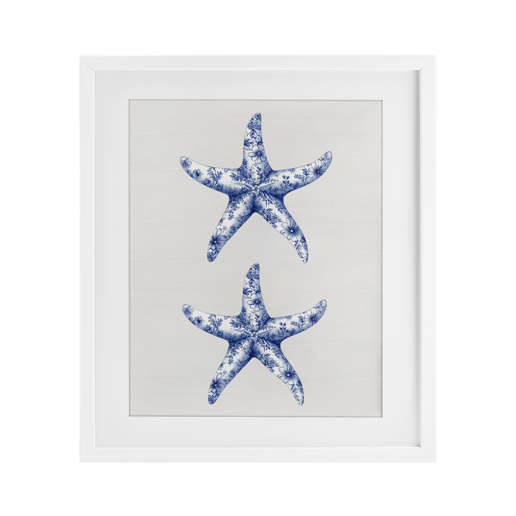 Vintage Toile Starfish White Framed Print Under Glass, design by Lettered and Lined