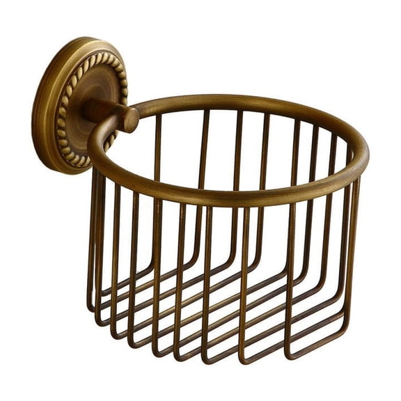 Vintage Toilet Paper Holder Wall Mounted Bathroom Roll Tissue Wire Basket, Antique Brass