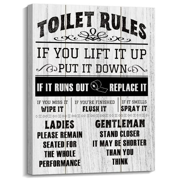 Vintage Toilet Rules Canvas Wall Art - Funny Black Sayings Bathroom Pictures Wall Decor Toilet Printing Decoration
