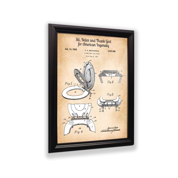 Vintage Toilet Seat Framed Bathroom Decor Patent Print, Unique Bathroom Wall Art, 11x14, 2135B