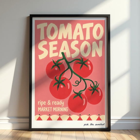 Vintage Tomato Season Tomato Kitchen Wall Art Retro Farmers Market Print Vegetable Farmhouse Decor Garden Harvest Artwork, Unframed Paper Print