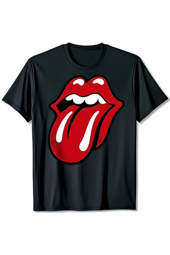 Vintage Tongue Black T-Shirt Tee with Worn Look