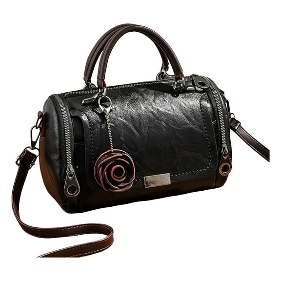 Vintage Top Handle Crossbody Bags for Women Rose Retro Leather Small Cross Body Barrel Purse Satchel Handbags