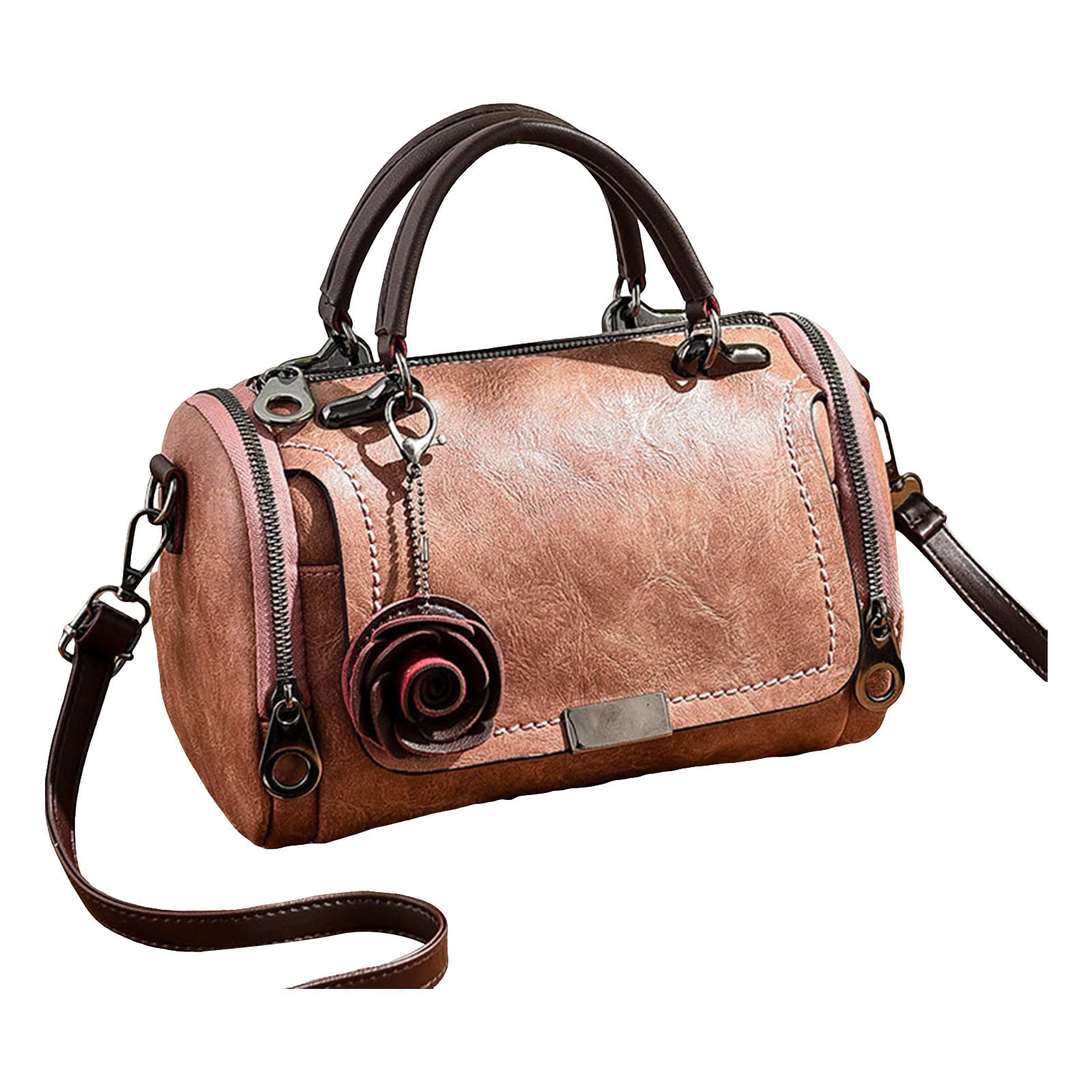 Vintage Top Handle Crossbody Bags for Women Rose Retro Leather Small Cross Body Barrel Purse Satchel Handbags