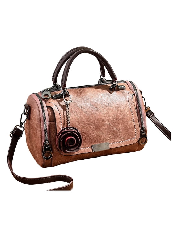 Vintage Top Handle Crossbody Bags for Women Rose Retro Leather Small Cross Body Barrel Purse Satchel Handbags
