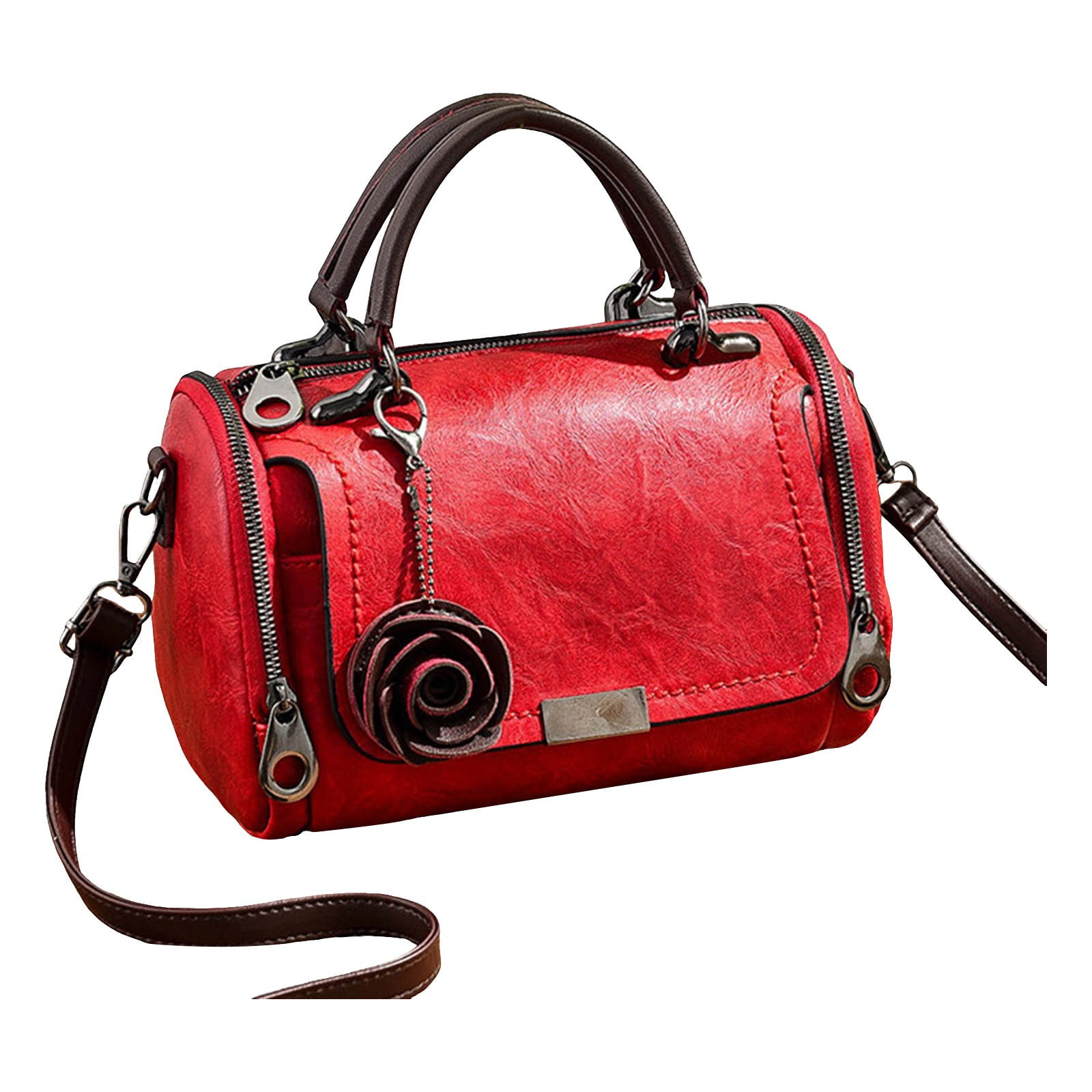 Vintage Top Handle Crossbody Bags for Women Rose Retro Leather Small Cross Body Barrel Purse Satchel Handbags