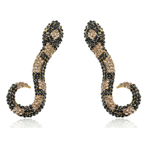 Vintage Topaz Black Crystal Rhinestone Pattern Dangle Costume Earrings