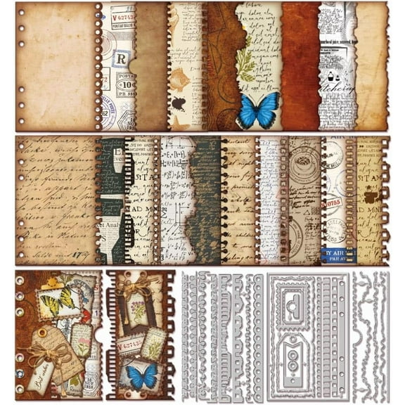 Vintage Torn Edge Interface Label Cutting Dies for DIY Scrapbooking Metal Postage Stamp Cut Dies Planner Die Cuts for Card Making Embossing Photo Album Craft Decor for DIY Mixed Shapes