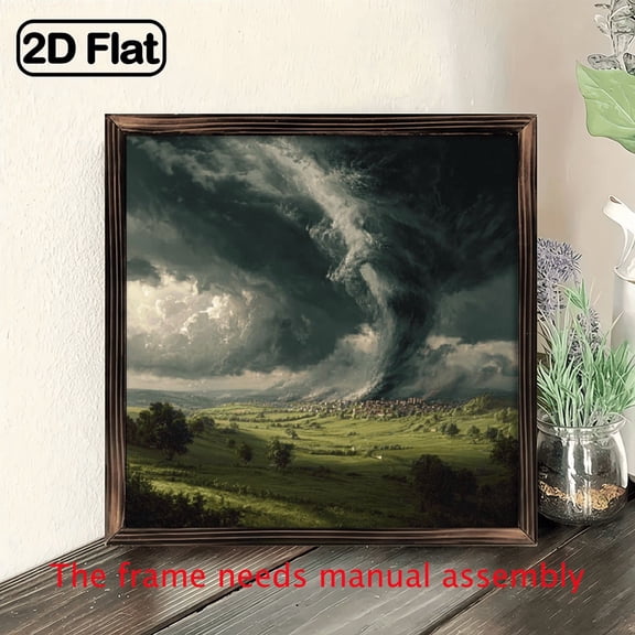 Vintage Tornado Storm Scene Wall Art - 8x8 Inch Framed Print on Recycled Wood, Weather-Resistant IndoorOutdoor Decor for Living Room, Bedroom, Christmas, Winter Holiday Gifts