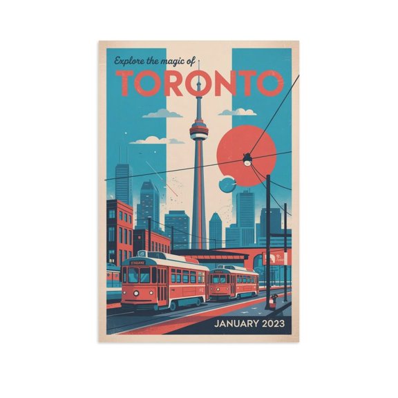 Vintage Toronto Cityscape Retro Canadian Tourism with Landmarks & Streetcars Print Poster
