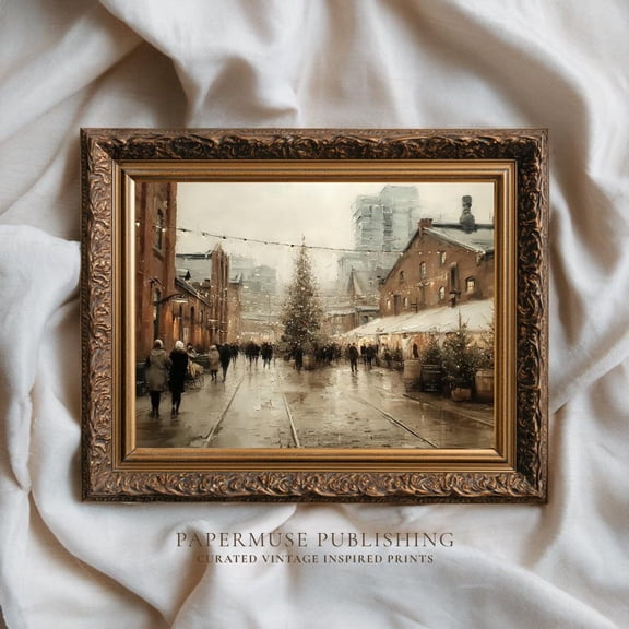 Vintage Toronto Market , Distillery District Scene, Cozystreet Wall Art, Neutral Winter Decor, 3, Unframed Poster Size 12x18