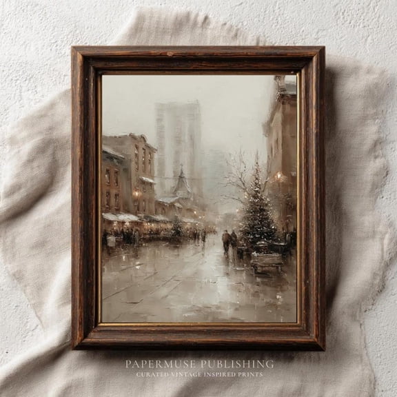 Vintage Toronto Market , Distillery District Scene, Cozystreet Wall Art, Neutral Winter Decor, 5, Unframed Poster Size 24x36