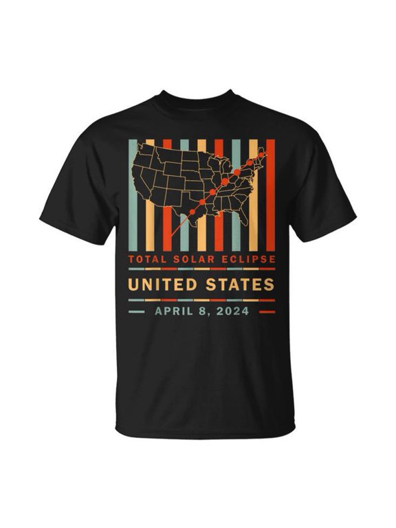 Vintage Total Solar Eclipse 2024 Tee United States Event 04.08.24 Unisex Adult Cotton Astronomy Souvenir Graphic Shirt, Size S, Color Black