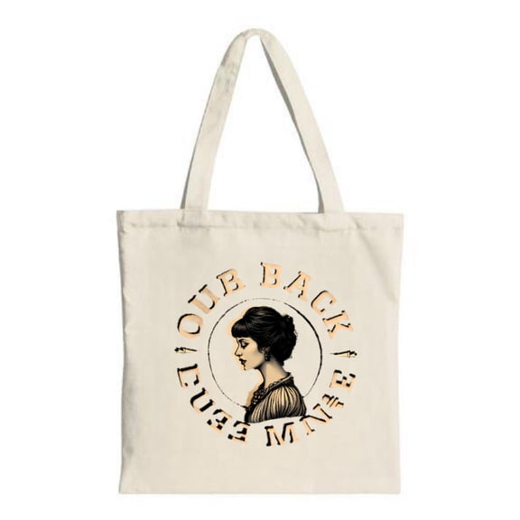 Vintage Tote Bag with Woman ' s Profile Circular Pattern ' YOUR BACK ' & ' YOUR FUTURE ' Text Perfect for Shopping & Travel