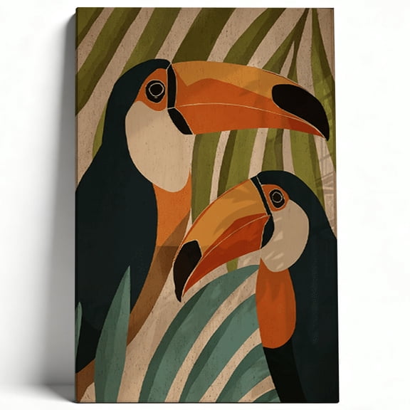 Vintage Toucan Bird Canvas Wall Art Mid Century Modern Tropical Jungle Painting Retro Exotic Wildlife Living Room Office Decor Print Ready to Hang 8*12