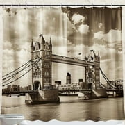 Vintage Tower Bridge London Shower Curtain Sepia Toned Panoramic Cityscape View Classic Architecture Theme Vintage Photography Style