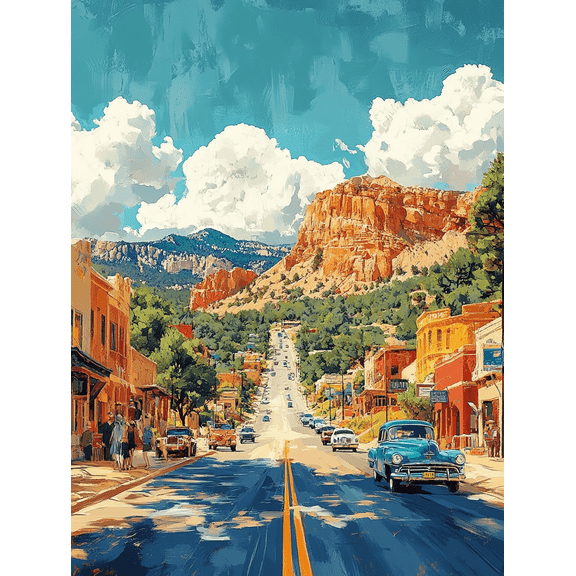 Vintage Town Street Scene Canvas Wall Art Perfect for Living Room Bedroom Office Dining Room and Hotel Decoration.