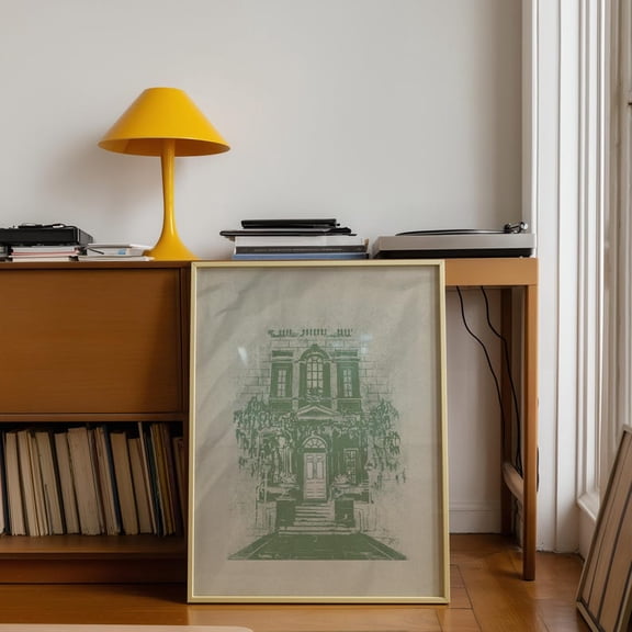 Vintage Townhouse Facade Illustration Architectural Wall Art Decor 8x12 UNFRAMED