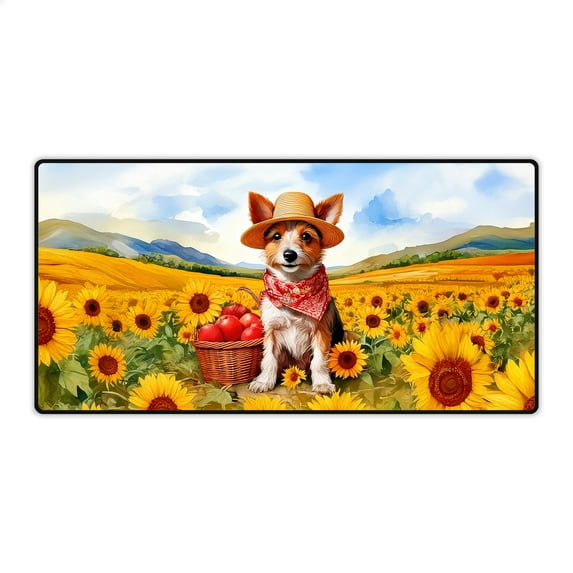 Vintage Toy Fox Terrier Says Hello Mother's Day Summer Sunflower Field Desk Mat Full Keyboard Mouse Pad Dog Lover Large Mousepad - 12005
