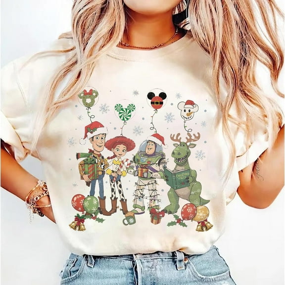 Vintage Toy Story Christmas Shirt, Disney Pixar Holiday Tee, Disney Christmas Party Shirt, Toy Story Merry Christmas Shirt,Sand Color,Size XL