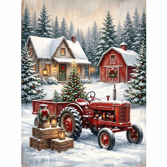DIYDECORFUN Vintage Tractor Diamond Art Painting Kit for Adults, Christmas Gem Art Diy Craft Home Decor, 12 x 16 inch