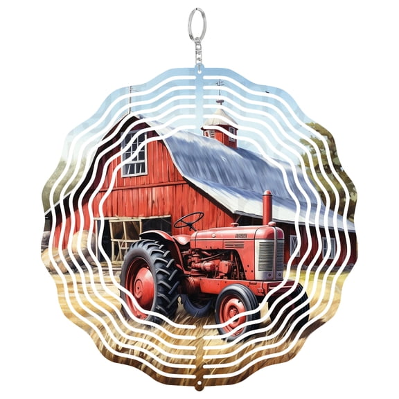 Vintage Tractor Wind Spinner Metal Outdoor Decor Farmhouse Style Red Multi-color