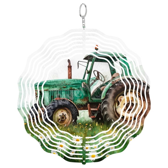Vintage Tractor Wind Spinner Metal Outdoor Decor Watercolor Farmhouse Rustic Green