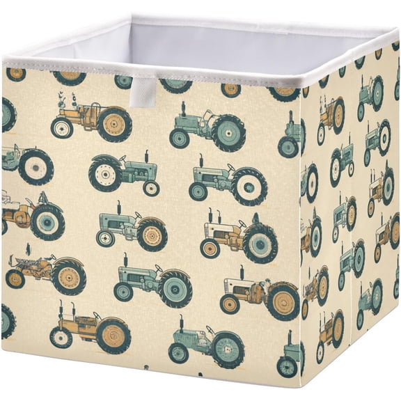 Vintage Tractors Storage Cubes - 11 Inch Heavy Duty Fabric Storage Cubes for Shelves Closet - Collapsible Bins for Organizing Clothes Blankets Toys