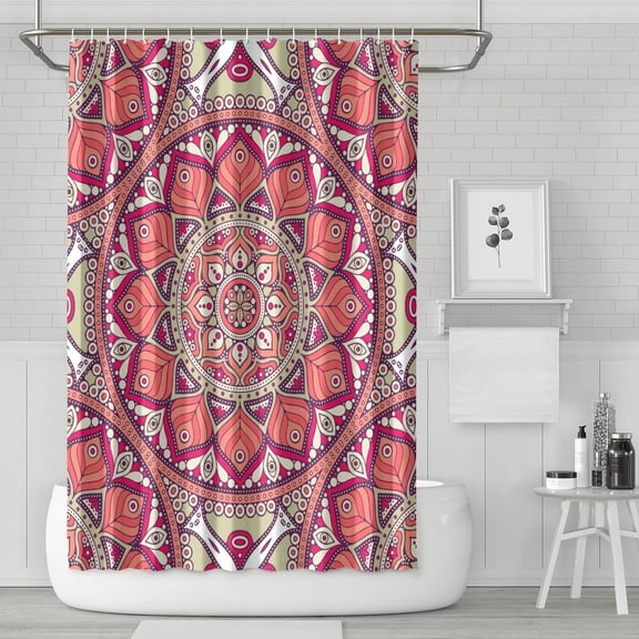 Vintage Traditional Mandala Bathroom Curtain Waterproof Quick-Dry Machine Washable with Hooks