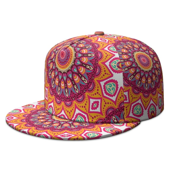 Vintage Traditional Mandala Flat Brim Hat - Unisex Urban Style Cap with Ethnic Inspired Design