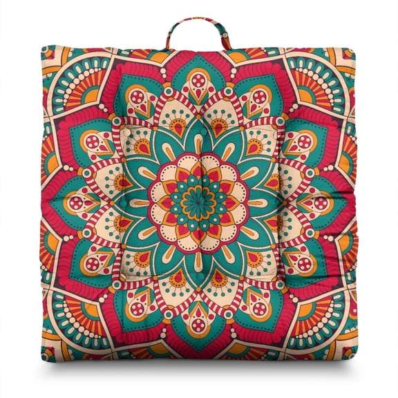 Vintage Traditional Mandala Floor Pillow&nbsp;– 22x22 Inch Meditation Cushion, Zen Harmony Pattern, Lightweight for Balcony