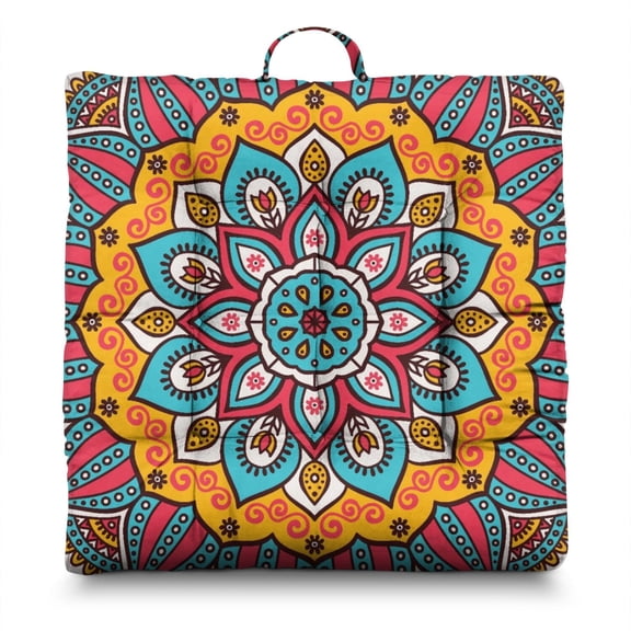 Vintage Traditional Mandala Floor Pillow&nbsp;– 22x22 Inch Meditation Cushion, Zen Harmony Pattern, Lightweight for Balcony