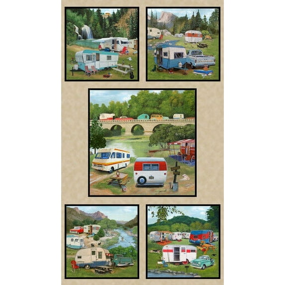 Vintage Trailer Panel 21" x 43" Cotton Fabric by Elizabeth's Studio