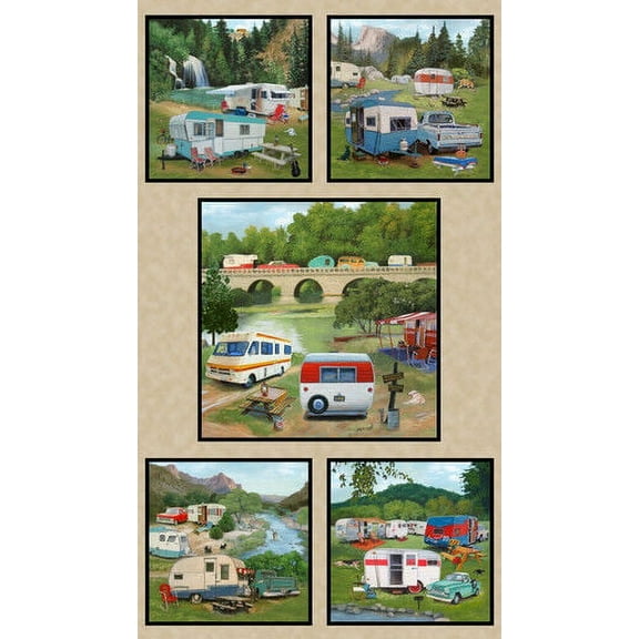 Vintage Trailer Panel 21" x 43" Cotton Fabric by Elizabeth's Studio