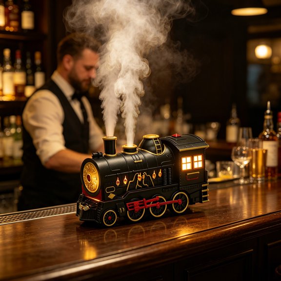 Vintage Train Aromatherapy Diffuser, 300ml Plastic Oil Humidifier with Remote Control, Ultra Quiet 8W UK Plug Locomotive Design for Home Office Yoga Decor
