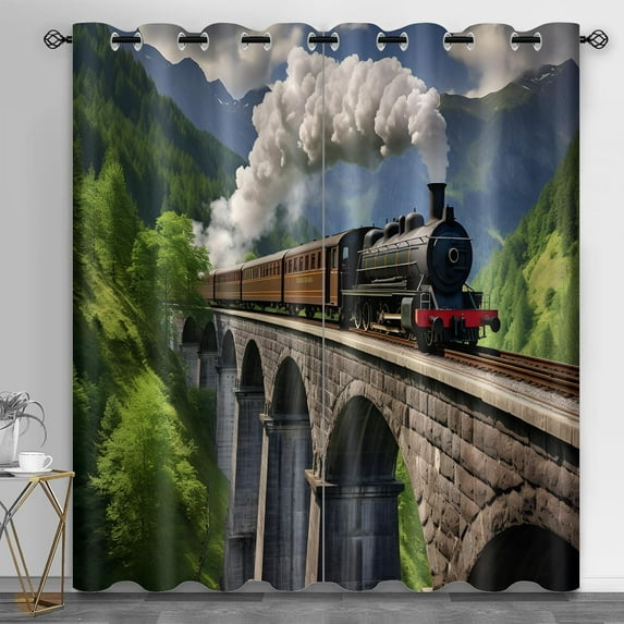 Vintage Train Black Out Curtains 2 Panels,Steam Engine Locomotive Curtains for Bedroom Living Room Decor,Steam Train Window Treatment Drapes with Grommet-52"W x 63"L (Pack of 2)