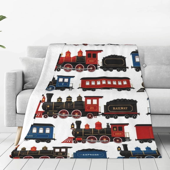 Vintage Train Engine Pattern, 40x30,Throw Blanket Super Soft Lightweight Cozy Fluffy Plush Blanket for Bed Couch Sofa Chair