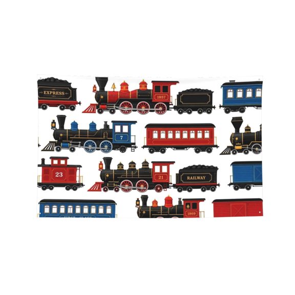 Vintage Train Engine Pattern Four Hole Decorated Banner Flag for Garden Yard Home Decoration Indoor Outdoor 2x3 Ft