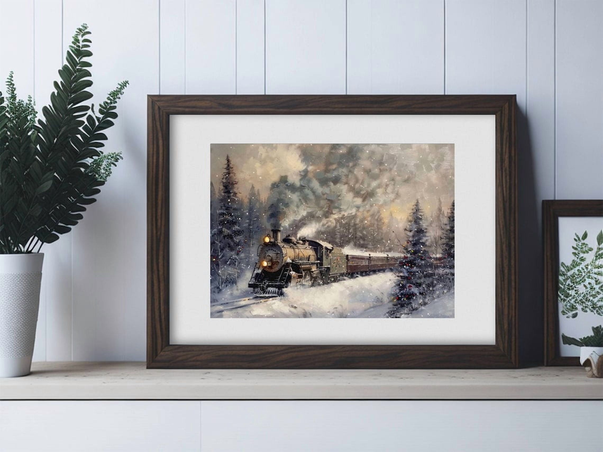 Vintage Train Poster Wall Art Cozy Winter Steam Engine Print Rustic ...