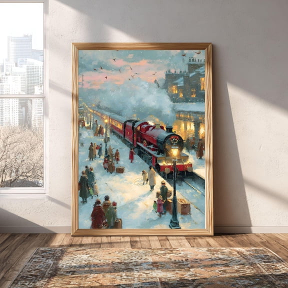 Vintage Train Retro Railway Wall Art, Stretched Canvas Size 8x12