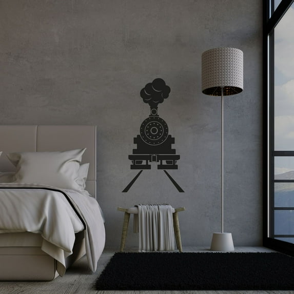 Vintage Train Silhouette Beautiful Vintage Train Part Chimney Silhouette Vinyl Wall Sticker Decal Art Décor Home Room Kids Room Boys Girls Room Train Lover Living Room Decoration Size (10x4 inch)
