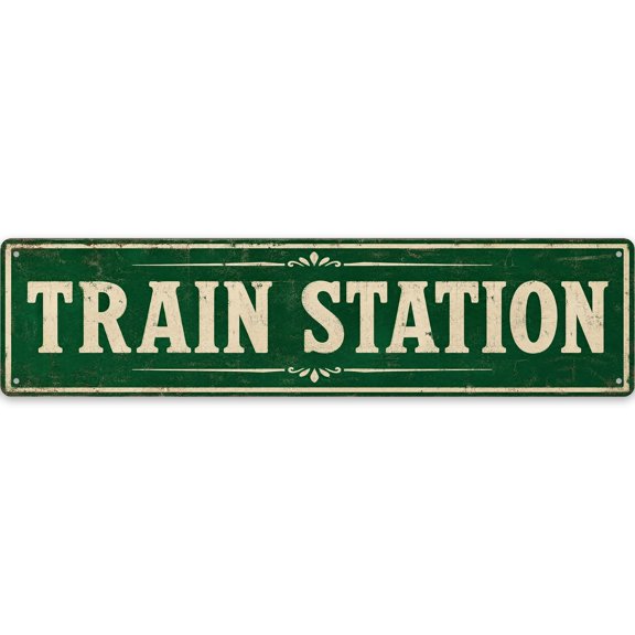 Vintage Train Station Metal Wall Decor Sign - 16"x4"